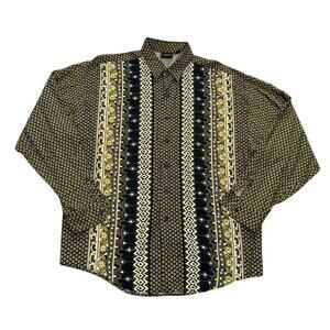 Vintage 70s 80s Hutspah Disco Club Button Up Shirt Mens M Black Gold USA Made